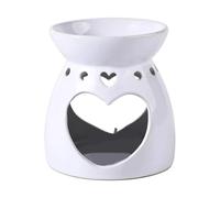 Large White Ceramic Wax Melt and Oil Burner with Heart Cut-Out Design 10.5 x 10 x 10cm Modern Tealight Holder Fragrance Diffuser Candle Warmer and Aroma Burner
