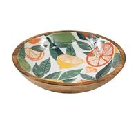 Large White Citrus Zest Wooden Fruit Bowl | Mango Wood Enamel Salad Bowl | Decorative Serving Dish - 30cm