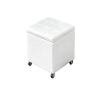 Large White Cube Storage Ottoman - Rolling Leather Stool for Living Room & Bedroom Versatile Footrest & Multi-Scenario Use 47.2" x 15.7" x 18.1"