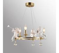 Large White French Country Chandelier with Candle Bulb Angel Gold Modern Round Foyer Ring Industrial Hanging Ceiling Pendant Light for Dining Room Living Bedroom Kitchen