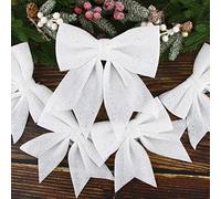Large White Glitter Bows for Christmas Tree Decoration- 5PCS Christmas Decorative Bows Christmas Tree Bow Christmas Bows Decorative Xmas Decor Wreath Ornament