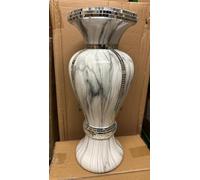 Large White & Grey Ceramic Vase 40cm Modern Marble Effect with Mirror Mosaic Accents, Decorative Flower Vase for Pampas Grass, Artificial Flowers & Home Décor