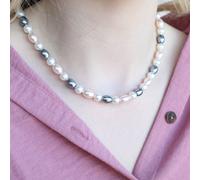 Large White Grey Round Oval Pearl Necklace and Earring Set The Colourful Aura Grey One Size