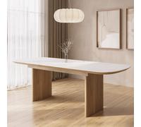 Large White Marble Ceramic and Oak Extendable Dining Table - Seats 6 - 8 - Marian
