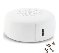 Large White Meditation Pillow Cushion by Mindful & Modern - Zafu Buddhist Yoga Bolster for Best Posture - Buckwheat Hull Filled Round Cushion with Removable Cover + Carry Handle