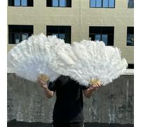 Large White Ostrich Feather Fans 13 Bars 90/130cm Fluffy Plumes Folding Fan for Carnival Stage Opera Props Decor Accessory-WHITE-1PC 130CM
