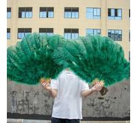 Large White Ostrich Feather Fans 13 Bars 90/130cm Fluffy Plumes Folding Fan for Carnival Stage Opera Props Decor Accessory-green-2PCS 130CM