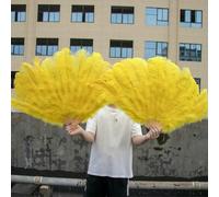 Large White Ostrich Feather Fans 13 Bars 90/130cm Fluffy Plumes Folding Fan for Carnival Stage Opera Props Decor Accessory-Yellow-1PC 130CM
