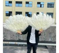 Large White Ostrich Feather Fans 13 Bars 90/130cm Fluffy Plumes Folding Fan for Carnival Stage Opera Props Decor Accessory-Beige-1PC 130CM