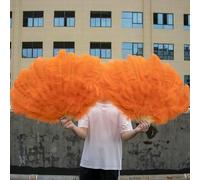 Large White Ostrich Feather Fans 13 Bars 90/130cm Fluffy Plumes Folding Fan for Carnival Stage Opera Props Decor Accessory-Orange-2PCS 90CM
