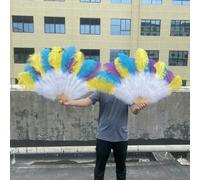 Large White Ostrich Feather Fans 13 Bars 90/130cm Fluffy Plumes Folding Fan for Carnival Stage Opera Props Decor Accessory-multicolor-1PC 130CM