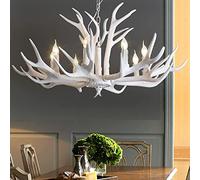 Large White Resin Antler Chandelier 10 Farmhouse Rustic Deer Horn Pendant Candle Style Dining Room Hanging Ceiling Light