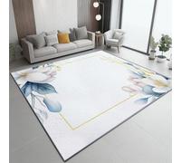 Large White Rugs Living Room 100x150 cm - Watercolor Floral Frame Printed Area Rugs for Bedroom, Soft Non Slip Washable Modern Sofa Floor Carpets For Lounge Dining Room