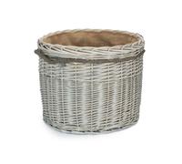 Red Hamper ST087/3 Large Wicker Grey Wash Round Hessian Lined Log Basket