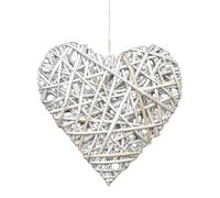 Large Wicker Heart Wreath, Antique Wash Grey Willow, Rustic Wall Door Decor, 30cm x 30cm x 6cm, Jute Rope Hanging