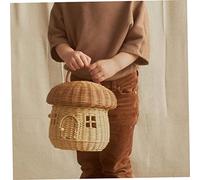 Large Wicker Storage Basket, 25cm Mushroom Shaped Rattan Basket with Lid, Handmade Mushroom House Decor, Handle Shelf Organizer for Baby Kids Room