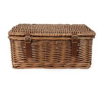 Large Wicker Storage Hamper Basket with Lid, Brown Rattan, Leather Strap Closures Hamper (Small - H15xW35xD25cm)