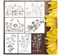 Large Wildflower Stencil for Painting on Wood Reusable Spring Flower Stencils Floral Pottery Templates for Walls Canvas Fabric Home Decor (Wildflower 6pcs)