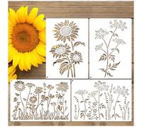 Large Wildflower Stencils for Painting on Wood Fence, Extra 16 Inch Sunflower Flower Floral Stencil for Walls Garden Crafts Reusable Burning Art Paint for Outdoor Mural Canvas(floral4)