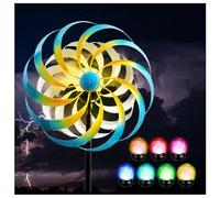 Large Wind Spinner, Yard Spinners Metal Large Clearance, Multi-Color Led Lighting Solar Powered Glass Ball Windmill for Yard