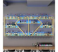 Large Wine Rack Wall Mounted with LED Light, Metal Floating Shelves with Stemware Hanger, Modern Multifunction Bottle Display Shelf, for Home Bar Pub Kit(Size:200x86x20cm/78.7x33.9x7.9in,Color:Gold)