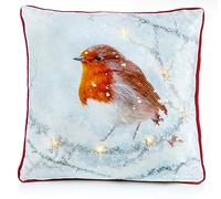 Large Winter Robin Christmas Festive LED Light Up Cushion & Insert Approx 45cm x 45cm