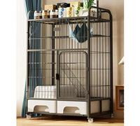 Large Wire Pet Cage with Wheels, Storage Shelf, and Litter Box - Ideal Enclosure for Small Animals, Includes Hammock Bed and Ladder for Play and Exercise