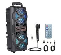 Large Wireless Bluetooth Speaker with Microphone, Portable Speaker with Double Subwoofe & LED Lights, Support USB/TF/AUX/FM/BT/MIC, Loud Boombox for Home Party Travel Outdoor Events