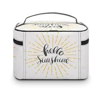 Large Women Makeup Bag, Train Toiletry Storage Case, Wash Bag Holder Zipper Pouch Cosmetic Organizer 9.8x7.5x5.9 in Print Hello Sunshine with Retro Sunburst Hand Drawn Lettering