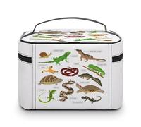 Large Women Makeup Bag, Train Toiletry Storage Case, Wash Bag Holder Zipper Pouch Cosmetic Organizer 9.8x7.5x5.9 in Print Green Brown Pet Reptiles Frog Iguana Lizard Snake Newt Turtle