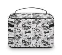 Large Women Makeup Bag, Train Toiletry Storage Case, Wash Bag Holder Zipper Pouch Cosmetic Organizer 9.8x7.5x5.9 in Print Yorkshire Terrier With Sunglasses Seamless Black White