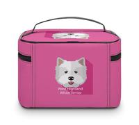 Large Women Makeup Bag, Train Toiletry Storage Case, Wash Bag Holder Zipper Pouch Cosmetic Organizer 9.8x7.5x5.9 in Print 1 West Highland White Terrier Dog White On Pink