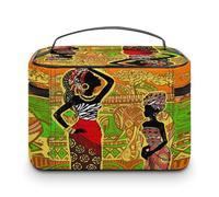 Large Women Makeup Bag, Train Toiletry Storage Case, Wash Bag Holder Zipper Pouch Cosmetic Organizer 9.8x7.5x5.9 in Print Tribal Ethnic Dark-skinned Woman African landscape Elephant