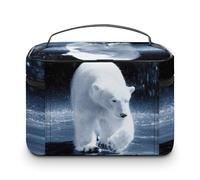 Large Women Makeup Bag, Train Toiletry Storage Case, Wash Bag Holder Zipper Pouch Cosmetic Organizer 9.8x7.5x5.9 in Print White Bear On Ice