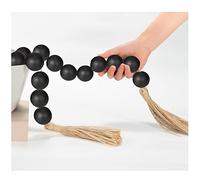 Large Wood Bead Garland Black, 1.6" Diameter Wooden Beads, 41" Long, Rustic Farmhouse Country Decor[Black,60 inches]