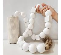 Large Wood Bead Garland with 1.6" Diameter Wooden Beads Tassels, Decorative Beads Boho Decor, Long Rustic Farmhouse Wood Beads Garland for Home Tiered Tray Decor Wall Hanging(58 Inches, Pure White)