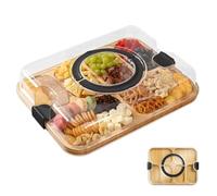 Large Wood Charcuterie Board With Lid & Handle - 6 Compartment Cheese & Fruit Tray, Wooden Serving Platter For Entertaining, Picnics, Parties
