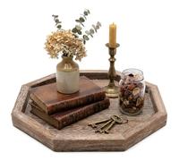 Large Wood Trays Home Decor Farmhouse Candle Holder Plate for Coffee Table Rustic Wooden Decorative Tray Vintage Table Centerpiece for Living Room Kitchen Counter Decor and Bathroom Accessories Trays