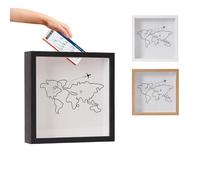 Large Wooden Adventure Keepsake Box (11.41in/30×30cm) | World Map Travel Memory Box with Slots, for Photos, Tickets, Coins & Souvenirs，Adventure Archive Box Frame