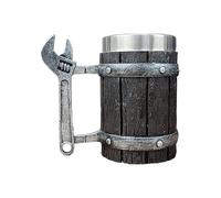 Large Wooden Beer Mug,Vintage Viking Cup,Rustic Cool Wood Stein Tankard Handmade Unique Coffee Mugs for Bar Restaurant Home Decor