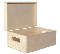 Large Wooden Box Storage Toy Keepsake Wood Plain | 30 x 20 x 14 cm | with Lid | with Handles | Unpainted Chest Perfect for Documents, Valuables,...