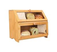 Large Wooden Bread Box - Double Layer Kitchen Counter Storage with Transparent Window - High Capacity Bread and Fruit Storage Solution