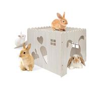 Large Wooden Bunny Castle, Nail-Free Water-Resistant and Bite-Proof Rabbit Hideout with Non-Slip Ramp and Hollow Design, Cute Rabbit House for Squirrels, Guinea Pigs, Hedgehogs (Style A)