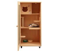 Large Wooden Cat Cage with Scratching Post, Tempered Glass Door, Lockable Wheels, Multifunctional Cat Villa for Cats and Kittens, 120x60x120cm Pet Enclosure