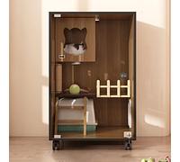 Large Wooden Cat Enclosure with Escape Doors and Casters, Multi-Feature Enclosed Cage for Indoor Cats at Home or Pet Shops