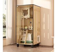 Large Wooden Cat Enclosure with Escape Doors and Casters, Multi-Feature Enclosed Cage for Indoor Cats at Home or Pet Shops