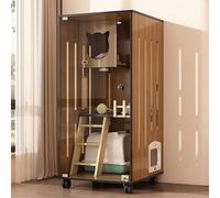 Large Wooden Cat Enclosure with Escape Doors and Casters, Multi-Feature Enclosed Cage for Indoor Cats at Home or Pet Shops