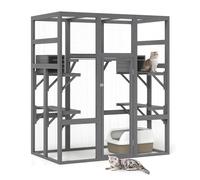 Large Wooden Catios for Outdoor Indoor,Walk-in Cat Outdoor Enclosures&Cat House,7 Platforms & 2 Resting Box with Waterproof Roof,Accommodate Up to 6 Cats,62.4" L x 32.4" W x 70" H (Grey, Large)