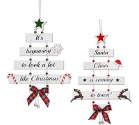 Large Wooden Christmas Decorations 28cm - Premium Hanging Festive Signs for Indoor, Ceiling & Window Display (2-Pack Eco-Friendly)