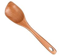Large Wooden Cooking Spoon Mixing Serving Spoon Best Oak Wood Spoons for Cooking Spatula Non Toxic Kitchen Utensil 12.5 Inch Long Handle Spoon Big Stirring Corner Spoons